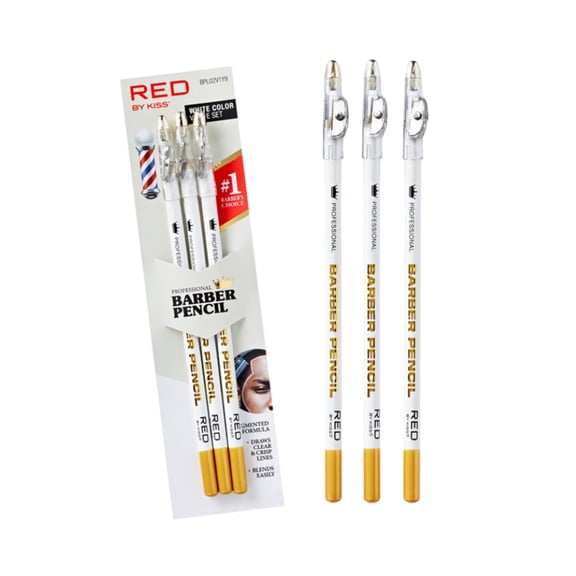 Red by Kiss Barber Pencil with Built-in Sharpener Edge Hairline Razor Trace Pencils Beard Guide Beard and Hairline Outliner Pencils, Beard Shaping Pencils for Men (White-5pcs)