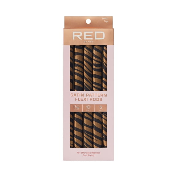 Red by Kiss Animal Print Satin Flexi Rods | Heatless Curlers for Smooth, Frizz-Free Curls