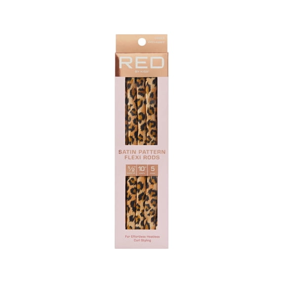 Red by Kiss Animal Print Satin Flexi Rods | Heatless Curlers for Smooth, Frizz-Free Curls