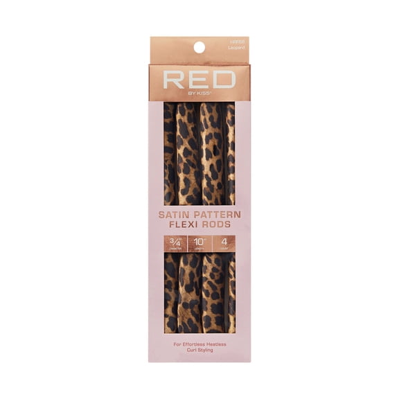 Red by Kiss Animal Print Satin Flexi Rods | Heatless Curlers for Smooth, Frizz-Free Curls