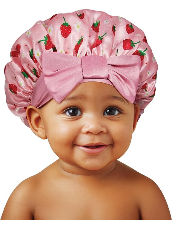 Baby Satin Adjustable Bonnet Sleep Cap 6-36 Months (Strawberry)