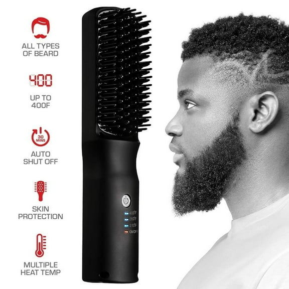 Red by Kiss Beard & Hair Straightener, Secure Auto Shut-Off, 2 in 1 Heated Straightening Beard Brush 360 degree swivel cord Temperature Adjustable