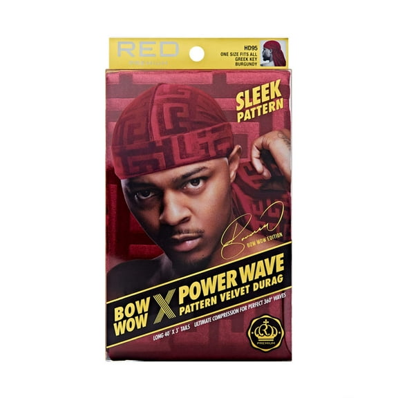 Red by Kiss Bow Wow X Power Wave Premium Pattern Velvet Durag, Soft & Stretchy, Ultimate Compression, Secure Fit & Breathable (Burgundy)