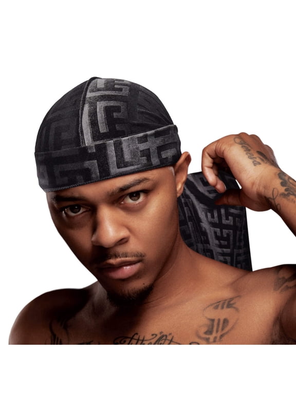 Red by Kiss Bow Wow X Power Wave Premium Pattern Velvet Durag, Soft & Stretchy, Ultimate Compression, Secure Fit & Breathable (Dragon Black)