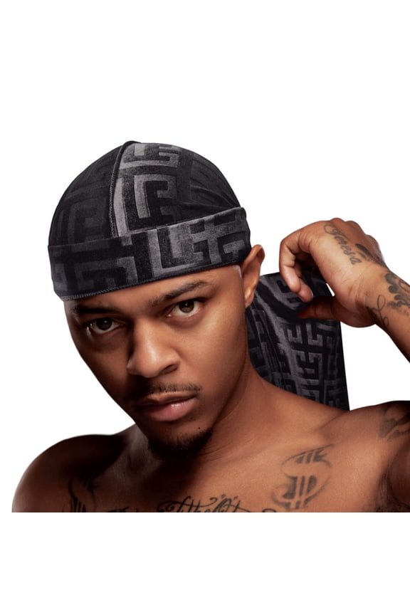 Red by Kiss Bow Wow X Power Wave Premium Pattern Velvet Durag, Soft & Stretchy, Ultimate Compression, Secure Fit & Breathable (Dragon Black)