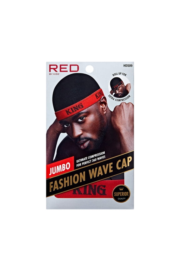 Red by Kiss Fashion Wave Cap, Jumbo Size, Ultra-Stretch Fit, Durable Elastic Band, All Day Hair Compression, Perfect Layering with Durag