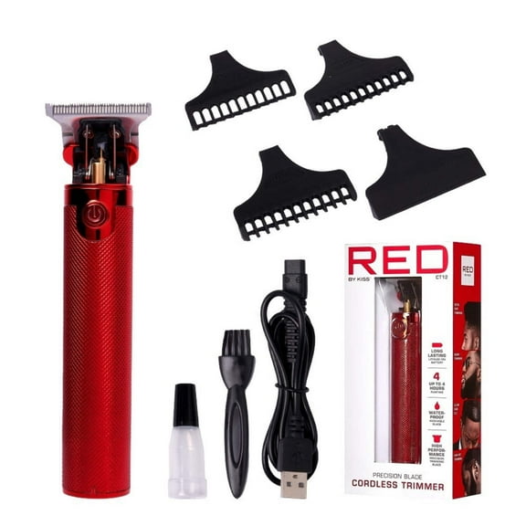 Red by Kiss Hair Trimmer for Men Precision Blade Cordless Trimmer Mens Grooming Kit (Red)