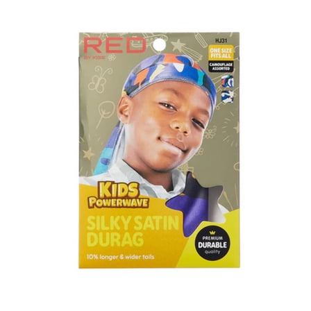 Red by Kiss Kids Sating Durags Powerwave Kids Durags Long Tail and Wide Strap Headwraps Beanies