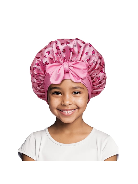 Kids Satin Adjustable Tie Bonnet, Hearts