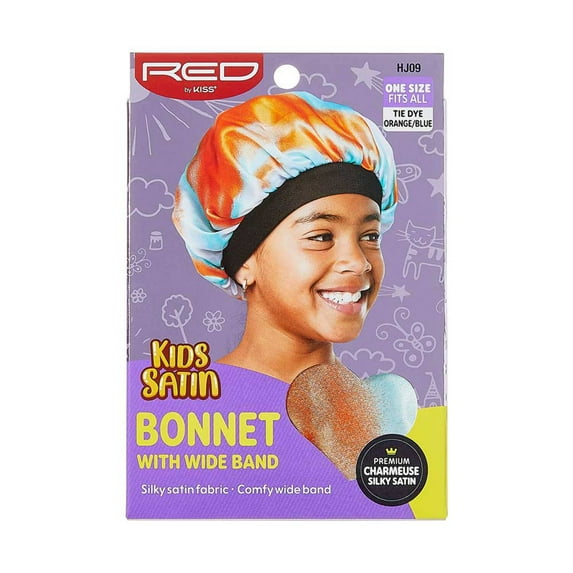 Red by Kiss Kids Satin Bonnet with Wide Band, Sleep Cap for Kids, Bonnet for Boys and girls (Orange/Blue)
