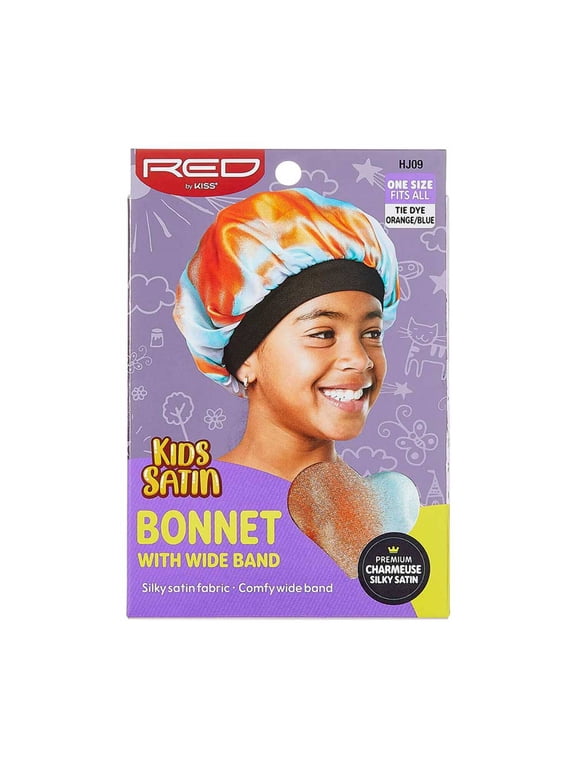 Red by Kiss Kids Satin Bonnet with Wide Band, Sleep Cap for Kids, Bonnet for Boys and girls (Orange/Blue)