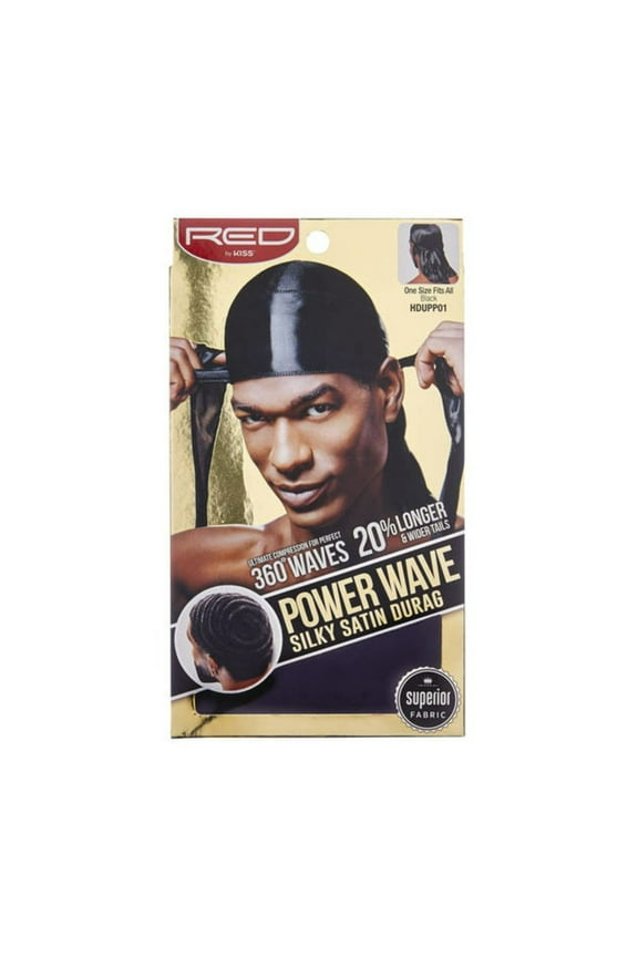 Red by Kiss Power Wave Silky Durag Compression Silky Bandana Solid Black