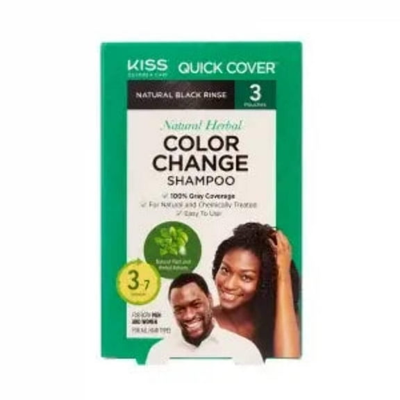 KISS Red Quick Cover Natural Herbal Color Change Shampoo 3 Pouches (1 PACK, Natural Black)