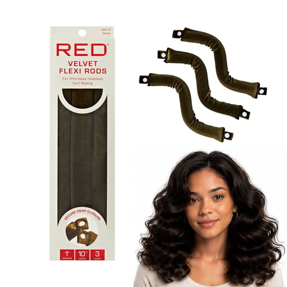 Red by Kiss Velvet Flexi Rods Heatless Curlers (Green - 1", 3 Count)