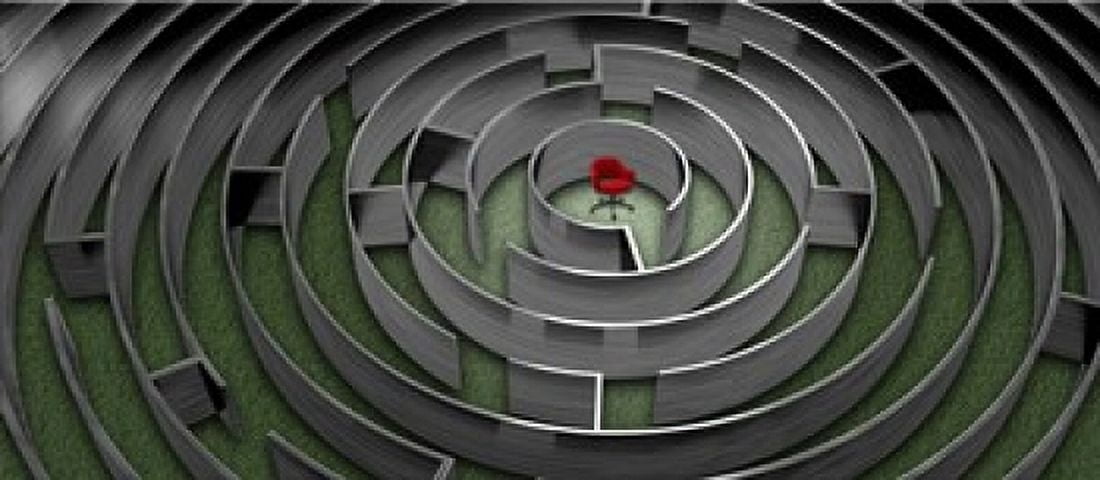 Red chair in middle of maze Canvas Art - Panoramic Images (15 x 7)