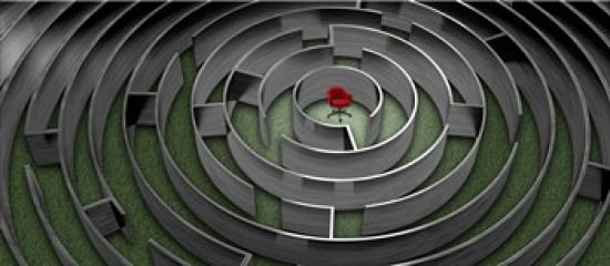 Red chair in middle of maze Canvas Art - Panoramic Images (30 x 14)