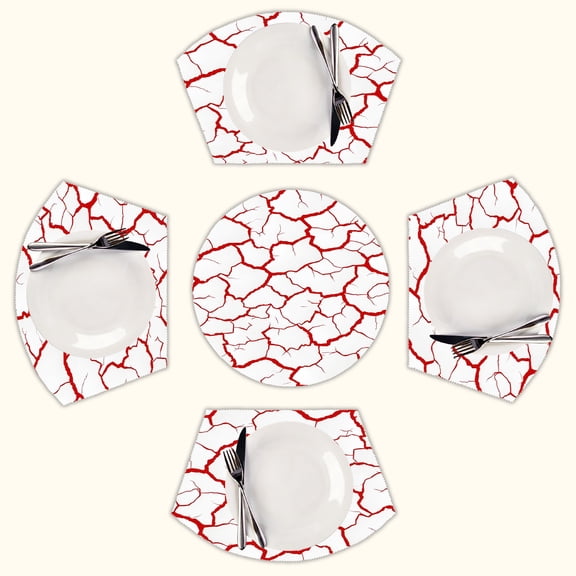 Red cracks white background texture Round Table Placemats Set Of 5 Wedge Table Mats Washable Heat Resistant Place Mat For Dining Table Kitchen Farmhouse Restaurant