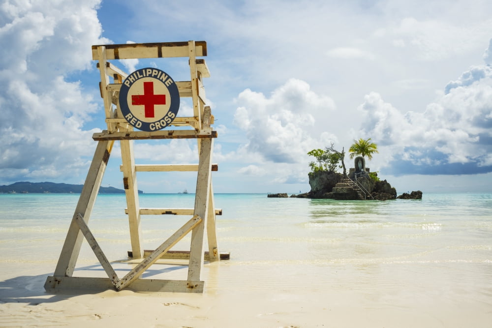 Red cross lifeguarding chair on Boracay beach Boracay Panay Philippines Canvas Art - Luis Martinez Design Pics (19 x 12)