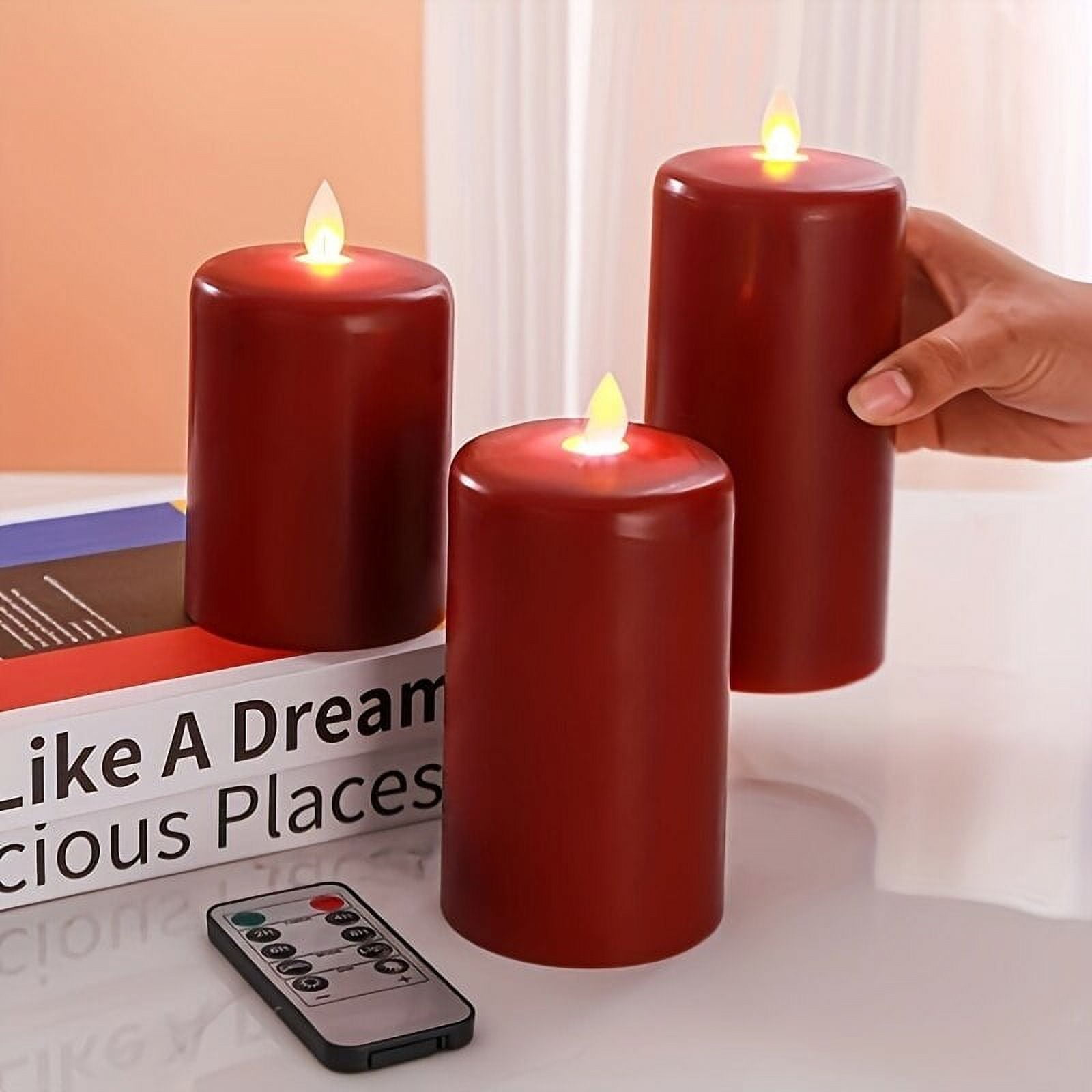 Red flameless batterypowered LED candle 3 flashing electric lights
