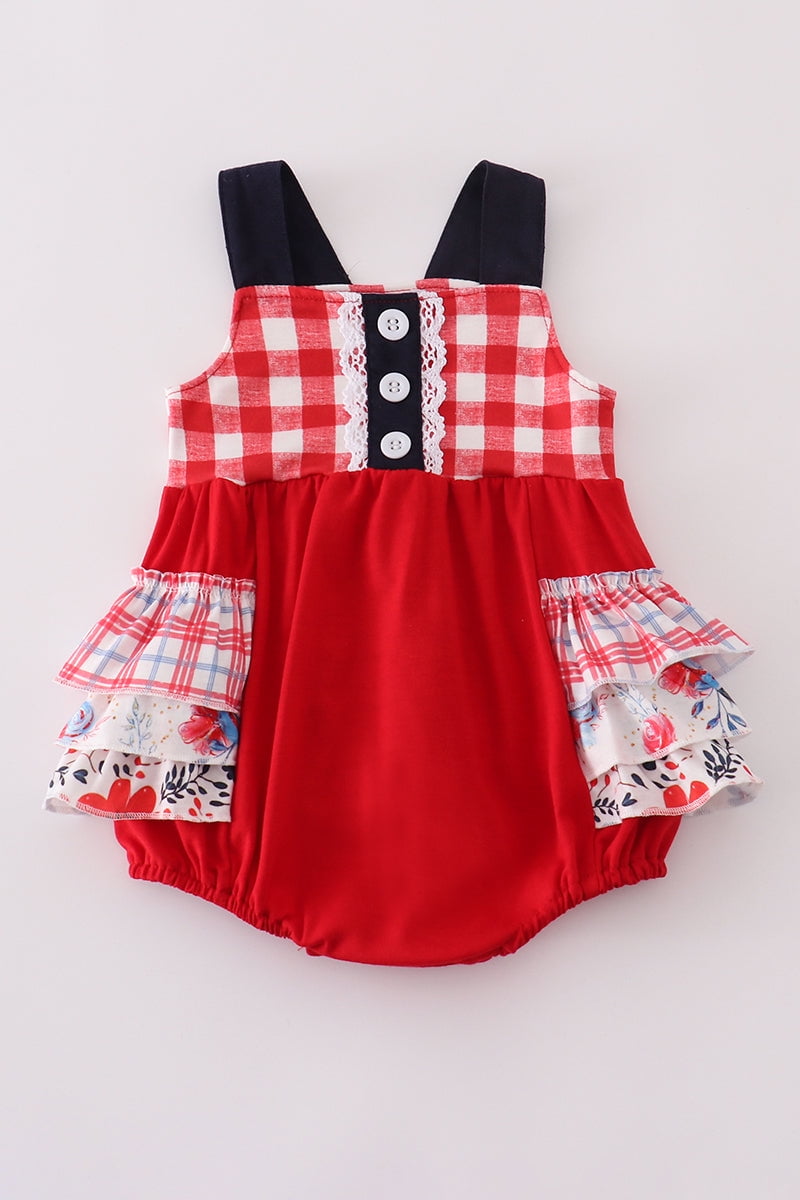 Red floral gingham ruffle bubble (9Months) - Walmart.com