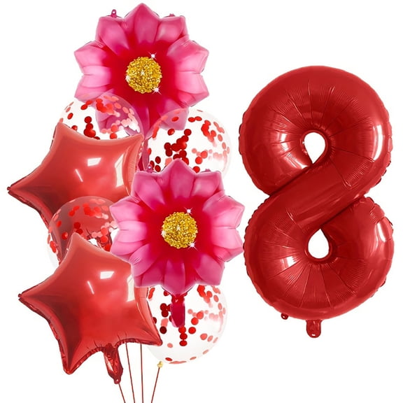 Red flower digital balloons set for festival and birthday party decoration