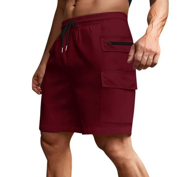 Red for Mens Fall Summer Cargo Brunch Ruched Paperbag Straight Leg Elastic Waist Basic Shorts Mens 2026 Clothing Y2K L
