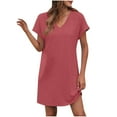 thumbnail image 1 of Red for Women Summer Fall Short Sleeve Vneck Spandex Midi Knee Length Plain Dresses Womens Button 2025 Clothes Country Concert Y2K L, 1 of 8