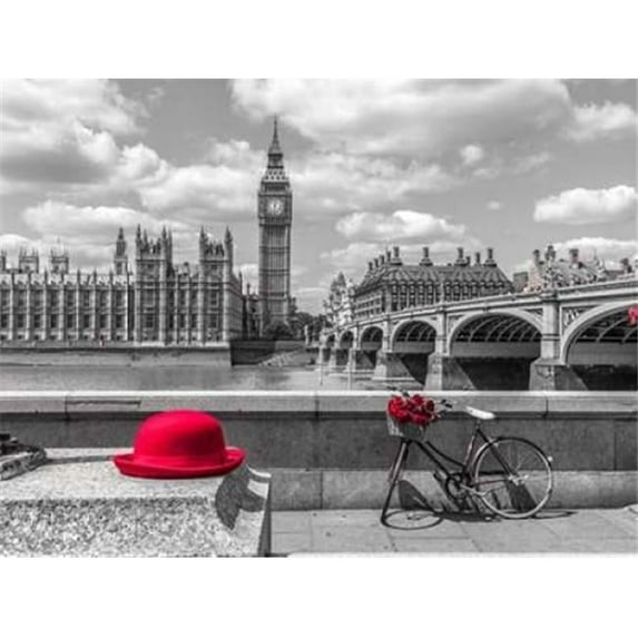 Red hat and bicycle on Thames promenade, London, UK Poster Print by Assaf Frank (18 x 24)