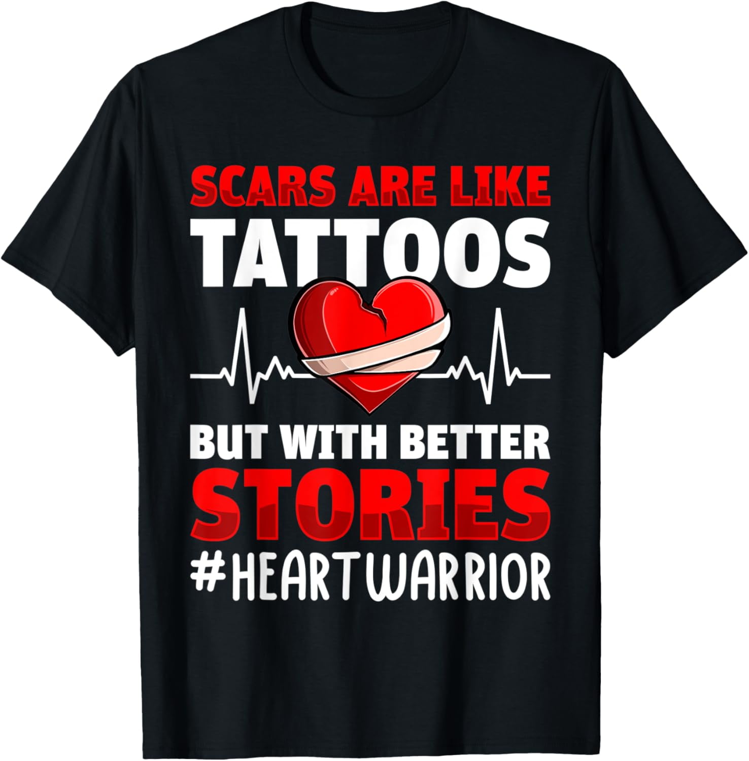 Red heart back open heart surgery warrior Cotton TShirt