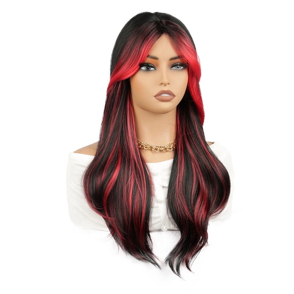 Red highlighted long curly hair big wave wig female full headgear cos styling high temperature silk
