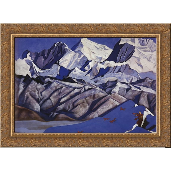 Red horses 24x18 Gold Ornate Wood Framed Canvas Art by Nicholas Roerich