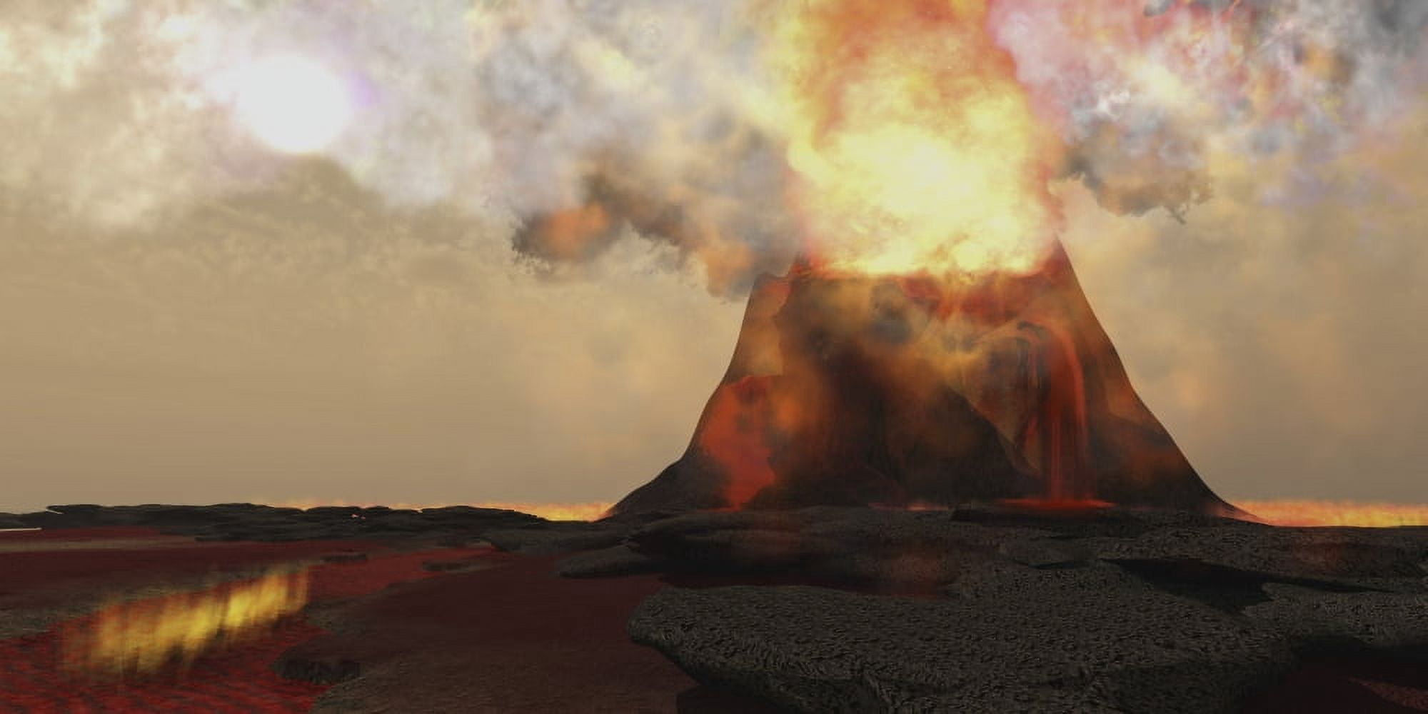Red hot lava rolls out of the mouth of an erupting volcano Canvas Art - Corey FordStocktrek Images (20 x 10)