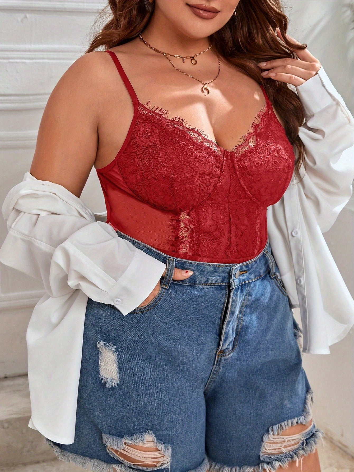 Red lace onesie Plus Size Eyelash Lace Bodysuit, Snap Crotch Sexy Top Lingerie, Club Outfit - Walmart.com Red lace onesie Plus Size Eyelash Lace Bodysuit, Snap Crotch Sexy Top Lingerie, Club Outfit - Walmart.com