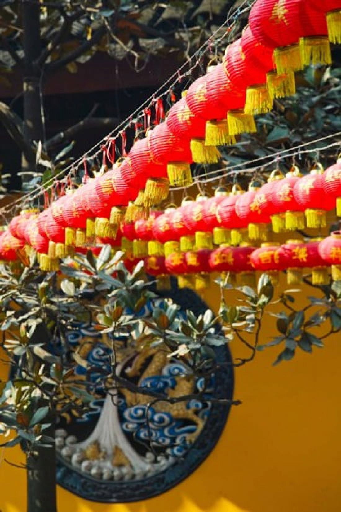 Red lanterns at a temple Jade Buddha Temple Shanghai China Canvas Art - Panoramic Images (24 x 36)
