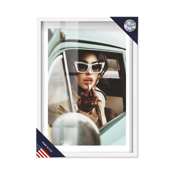 Red lips goodbye in color Shadowbox Print Retro Art Prints by Notoriart, White Frame, 17 x 25