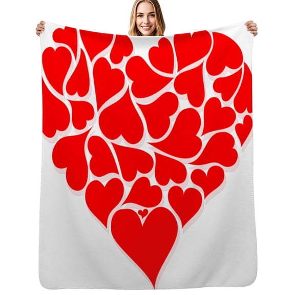 Red love heart pattern Flannel Blankets Soft Throw Blanket Winter Travel Office Outdoor Bedspread