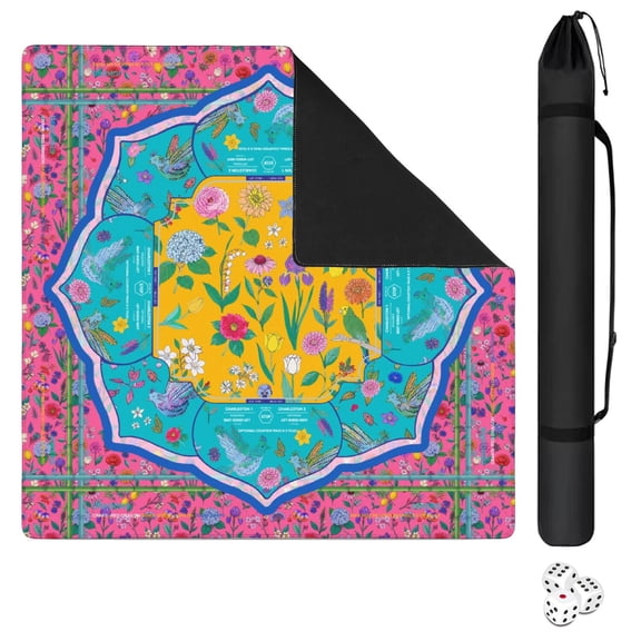 Vibrant Floral Bird American Mahjong Mat 31.5"x31.5", with Printed Rules, Non-Slip Noise Reduction Square Game Table Mat, Includes Storage Carry Bag and Dice, Mahjong Player Gift