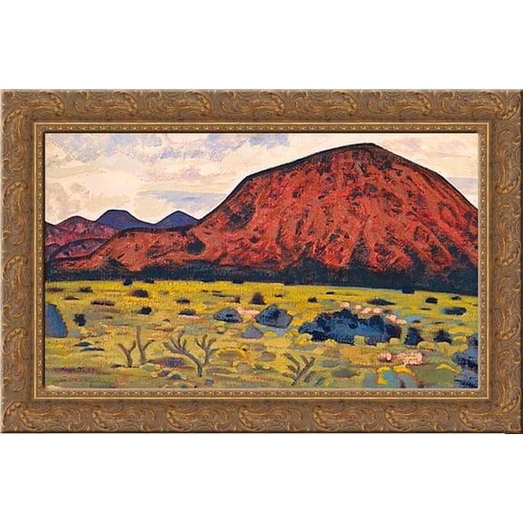 Red mountain. Santa Fe. 24x16 Gold Ornate Wood Framed Canvas Art by Nicholas Roerich