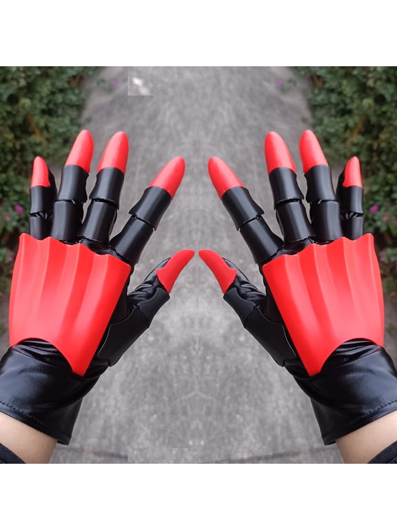 Red nail gloves, toy mechanical role-playing gloves, knight gloves, made of 3D printed PETG material, with the high flexibility of mechanical gloves.