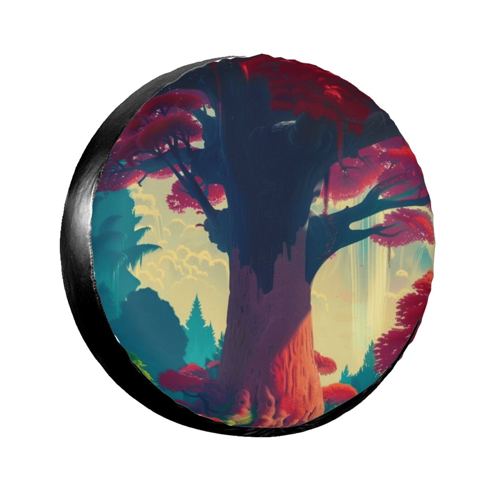Red natural tree Camping spare tire cover, wheel protector, weather