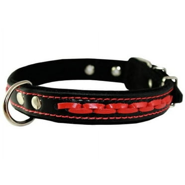 Red on Black High Quality Genuine Leather Braided Dog Collar 20"x1", Fits 14"-18" Neck