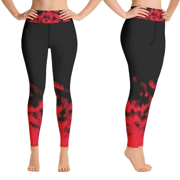 Red on Black Leggings for Women Butt Lift Yoga Pants for Women Tummy  Control Leggings High Waisted 