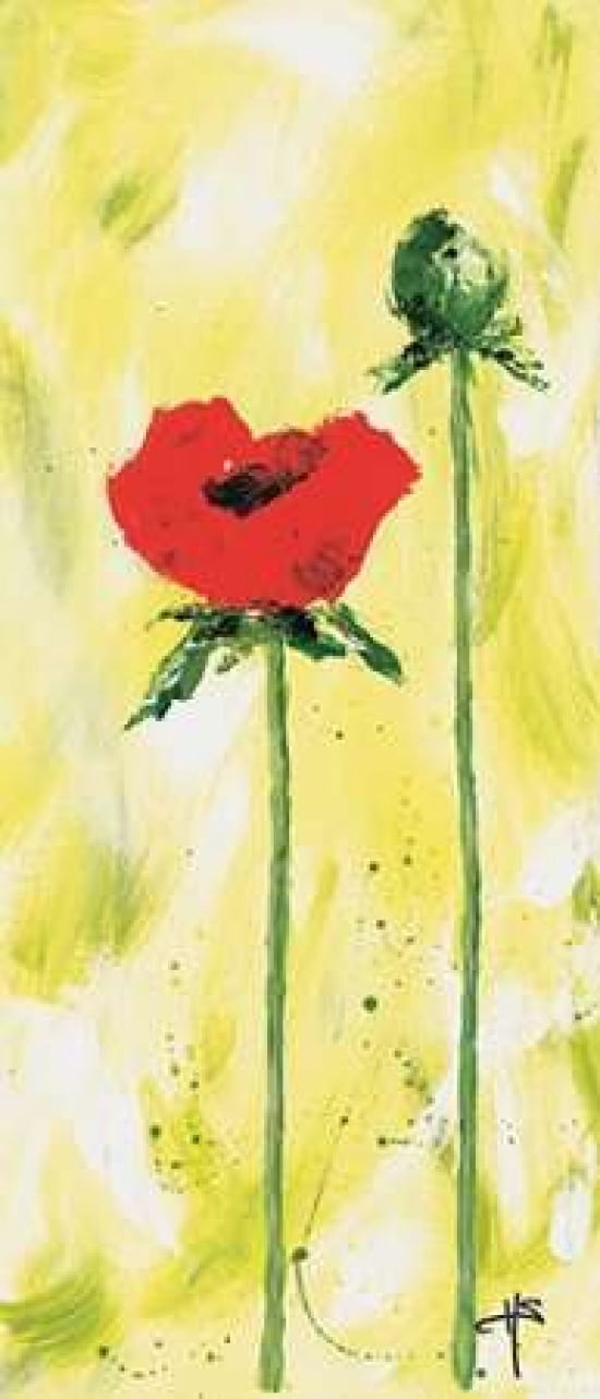 Red on lime 1-3 Canvas Art - Henriette Schaeffers (10 x 20)