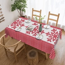 Red plaid fabric with snow flakes Tablecloth 50x70 Inch, Washable Waterproof Rectangular Table Cover for Party Picnic Dinner Decor