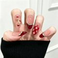 Red plaid pure hand-worn nail wholesale French broken diamond whitening ...