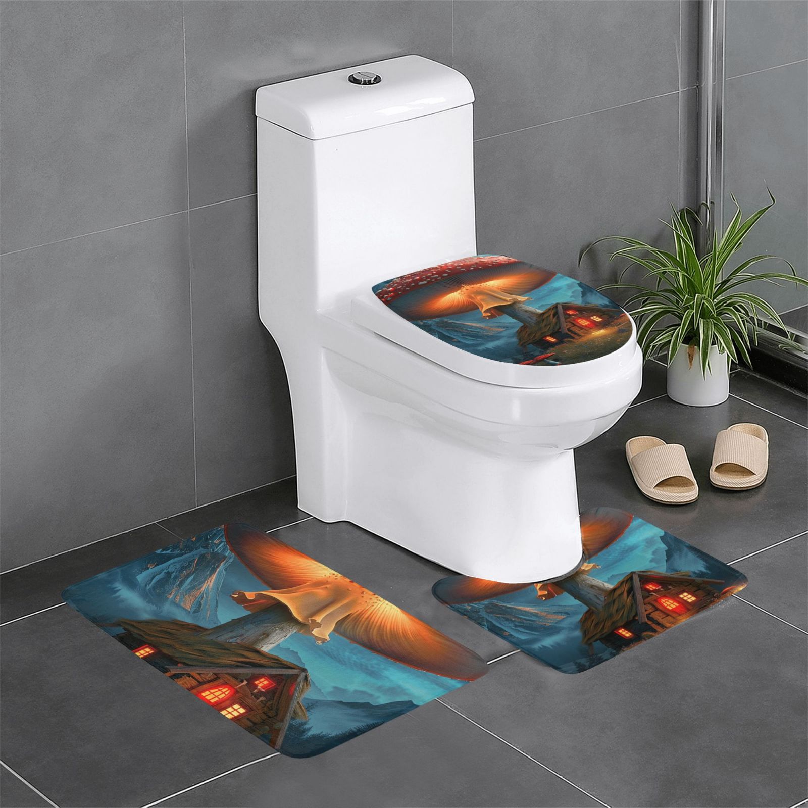 Red plant architecture Bathroom Decot Bathroom Rug Sets 3 Piece Toilet