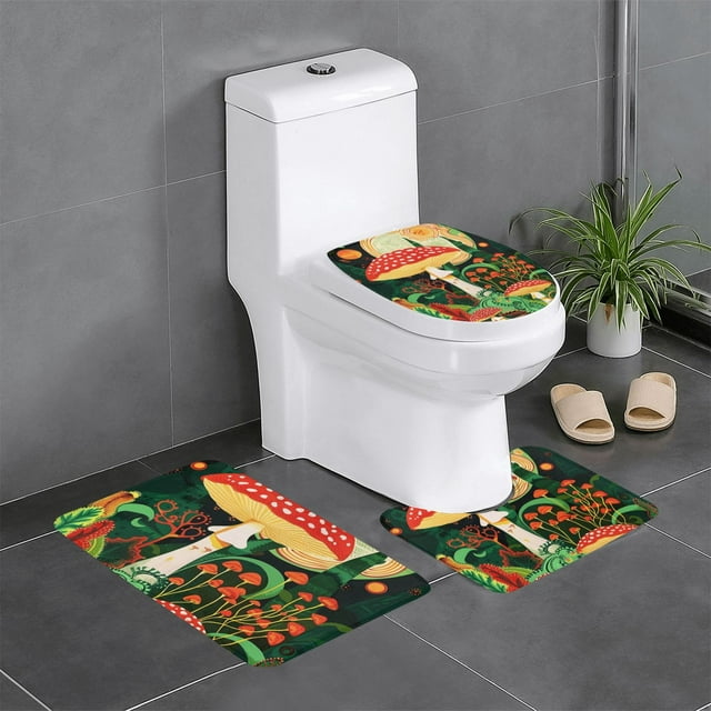 Red plant closeup Bathroom Decot Bathroom Rug Sets 3 Piece Toilet mat