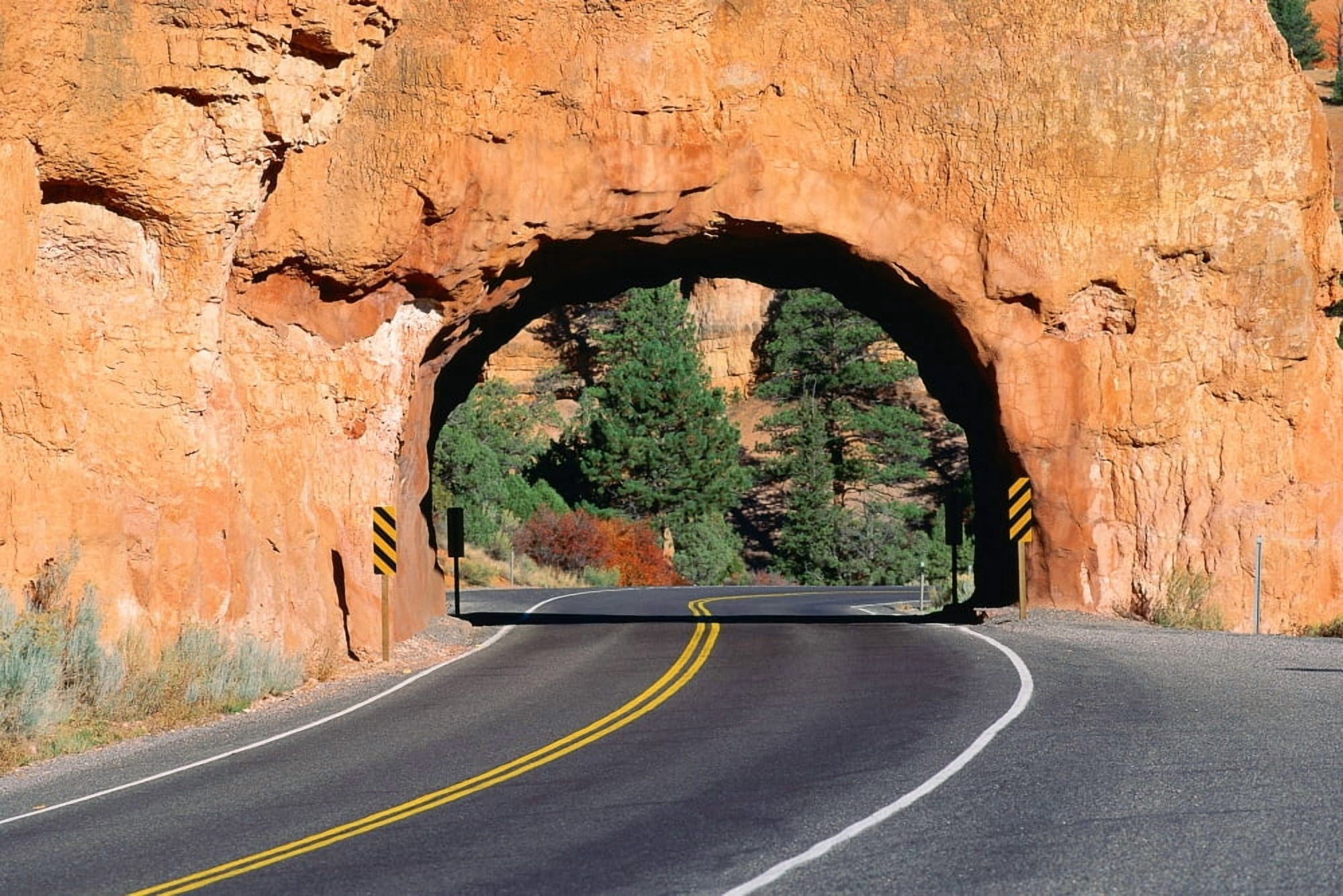Red rock tunnel on highway Canvas Art - Panoramic Images (18 x 24)