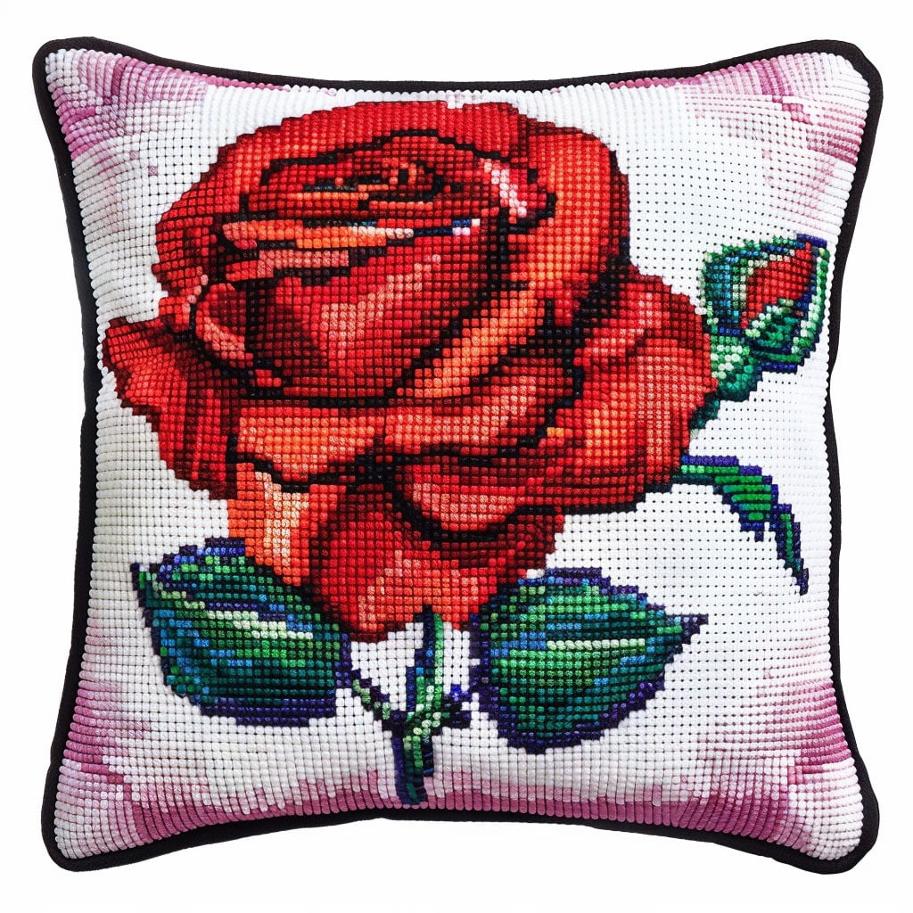Red rose flower 11CT Stamped Embroidery Kit Cross Stitch Cushion Cover 18x18inch
