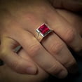 thumbnail image 1 of Red ruby silver statement gemstone ring for men, Clear ruby mens solitaire ring for men in 925 silver, Square cut ruby stone ring for men, 1 of 3